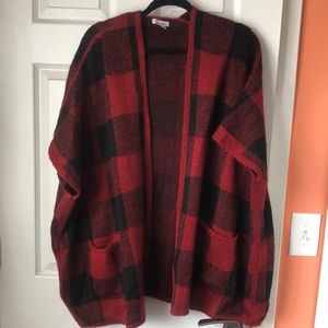 Red and Black Buffalo check sweater shrug